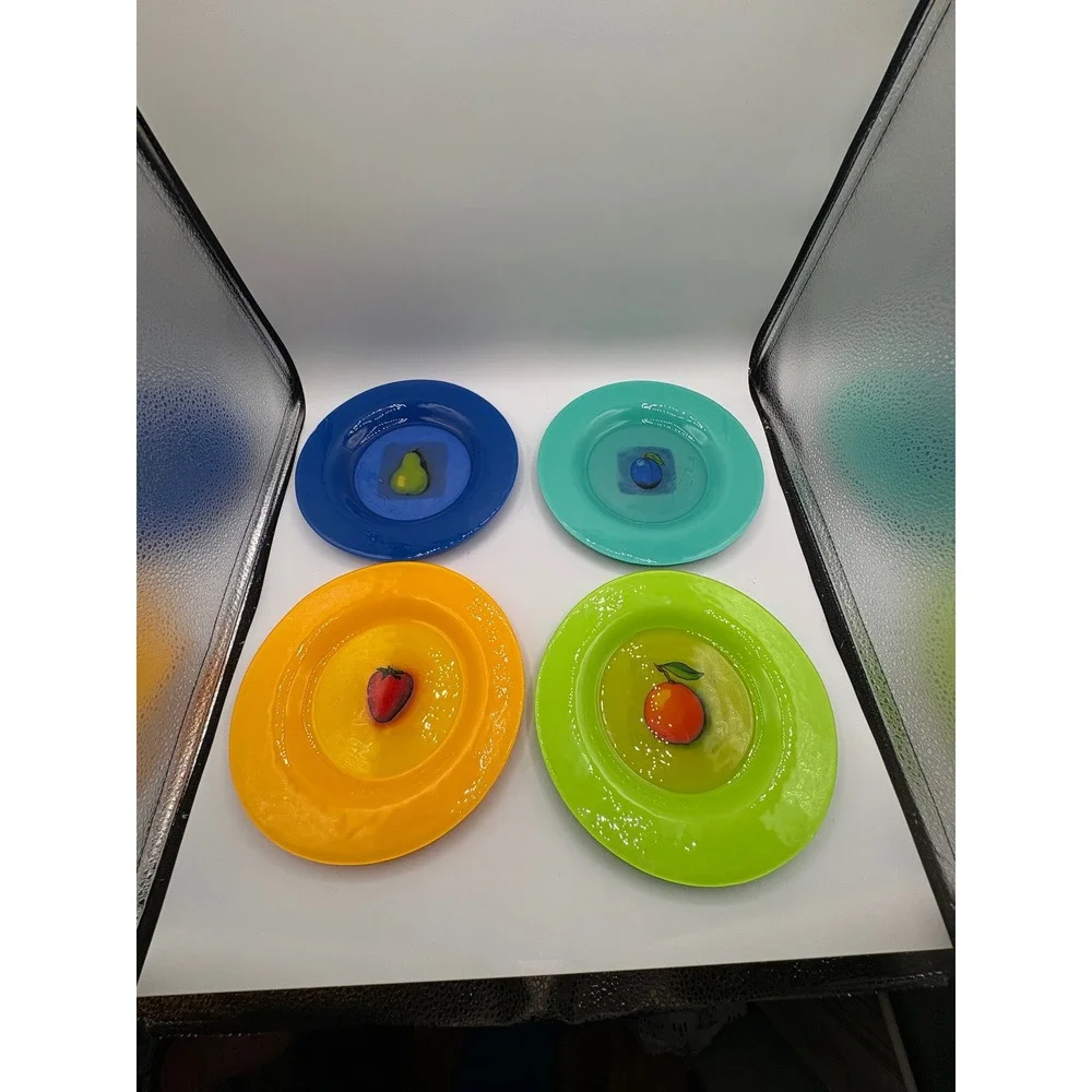 Dibbern Germany Glass Colorful Fruit Glass Salad Plates 8.25